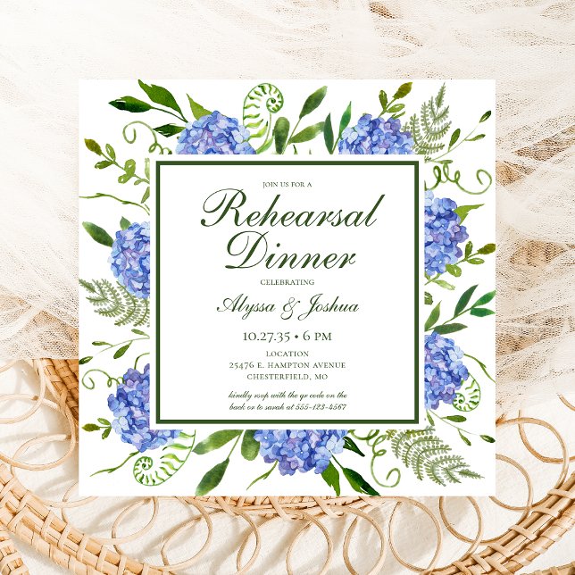 Invitation Dîner de répétition de fleurs d'hydrangea bleues a (Créateur téléchargé)