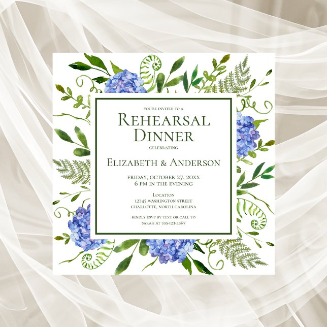 Invitation Dîner de répétition de fleurs d'hydrangea bleues a (Créateur téléchargé)