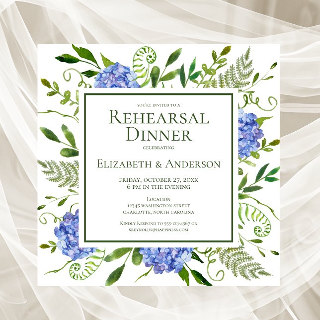 Invitation Dîner de répétition de fleurs d'hydrangea bleues a (Créateur téléchargé)
