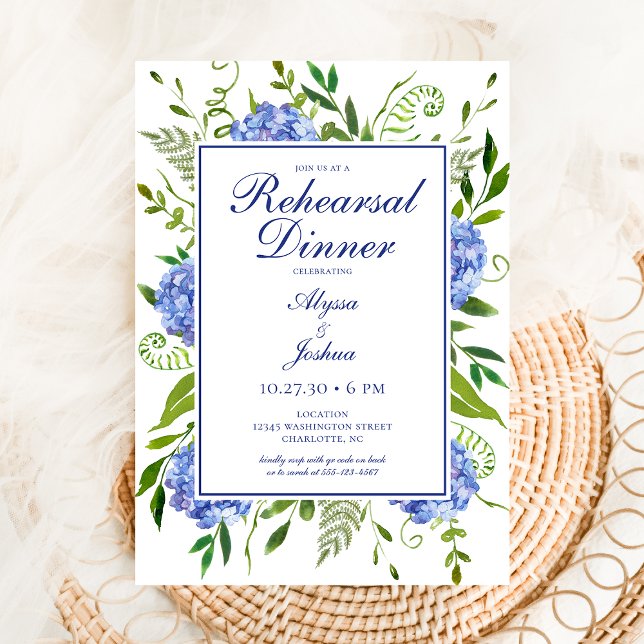 Invitation Dîner de répétition de fleurs d'hydrangea bleues a (Créateur téléchargé)