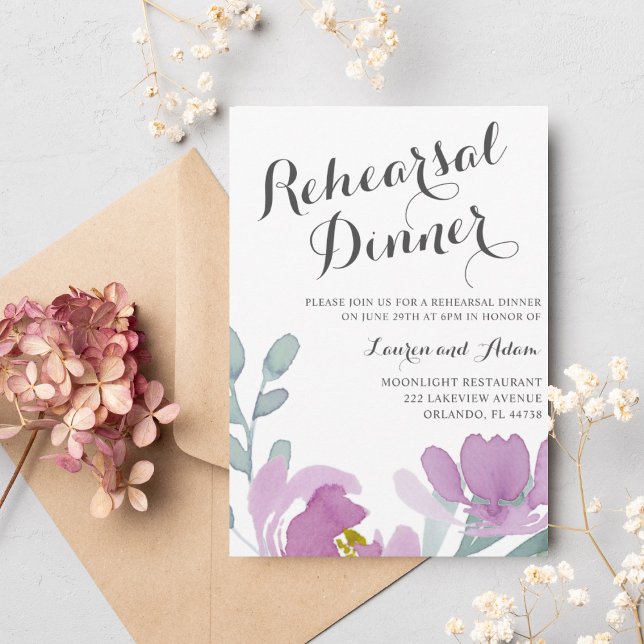 Invitation Dîner de répétition de fleurs rose aquarelle Boho  (Créateur téléchargé)