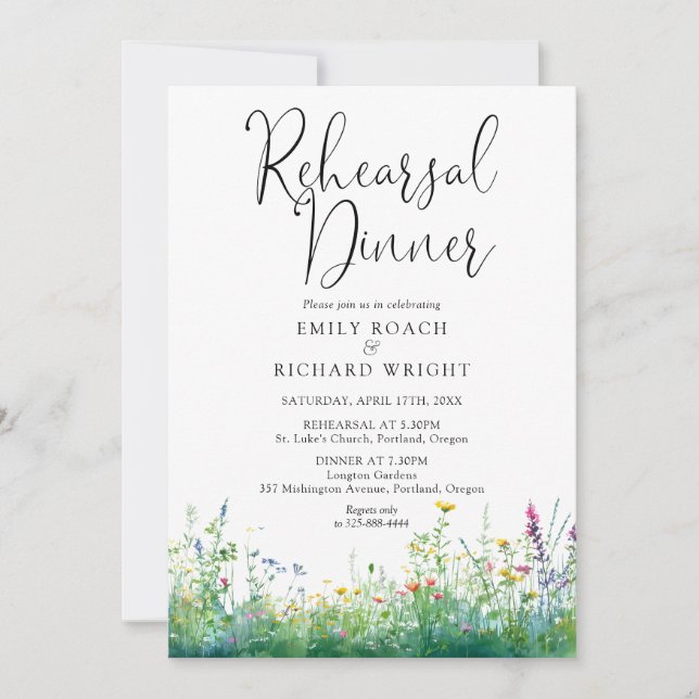 Invitation Dîner de répétition de fleurs sauvages à l'aquarel (Devant)