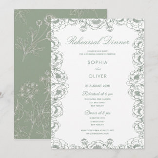 Invitation dîner de répétition de jardin floral vert sauge fr