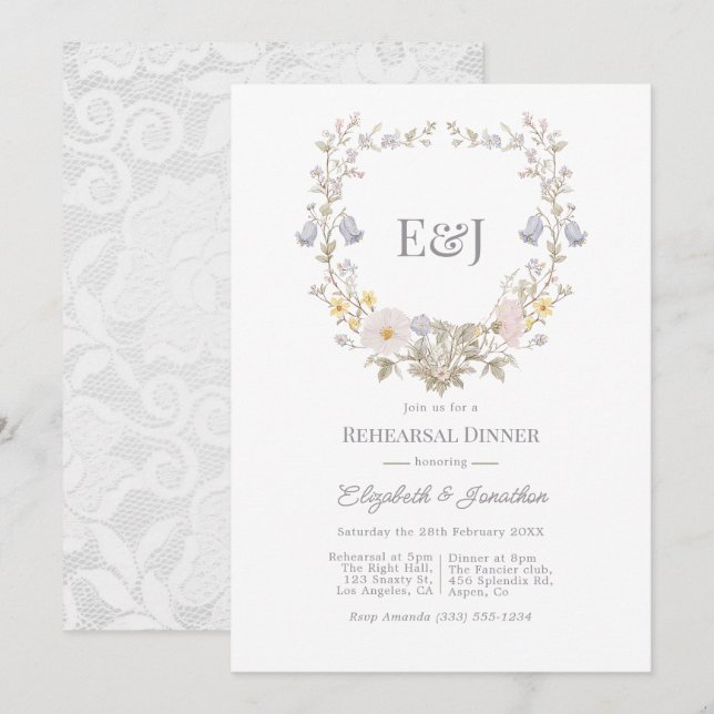 Invitation Dîner de répétition de jardin romantique Cottageco (Devant / Derrière)