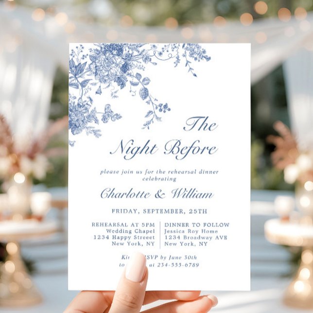 Invitation Dîner de répétition de jardin victorien bleu franç (Créateur téléchargé)