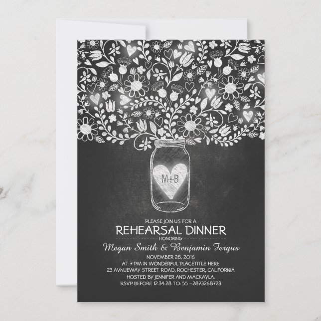Invitation Dîner de répétition de jarre et de fleurs de table (Devant)