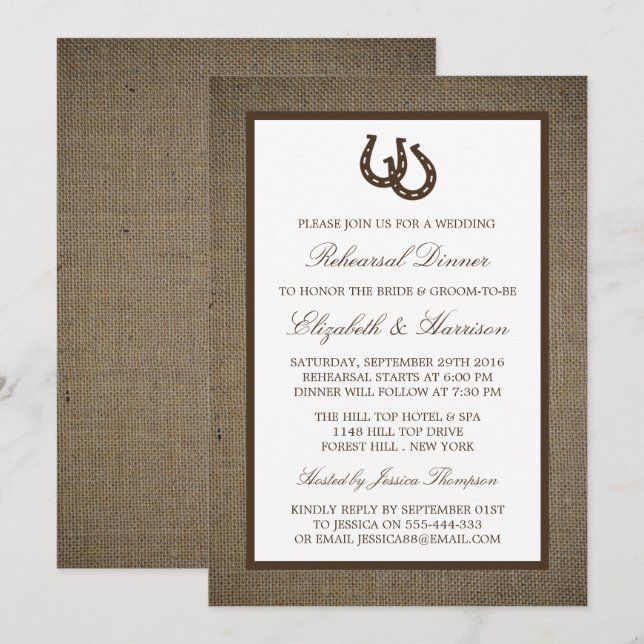Invitation Dîner de répétition de la branche de fer à cheval  (Devant / Derrière)