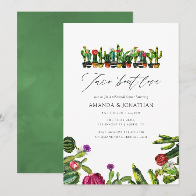 Invitation Dîner de répétition de la fête des cactus succulen (Devant / Derrière)