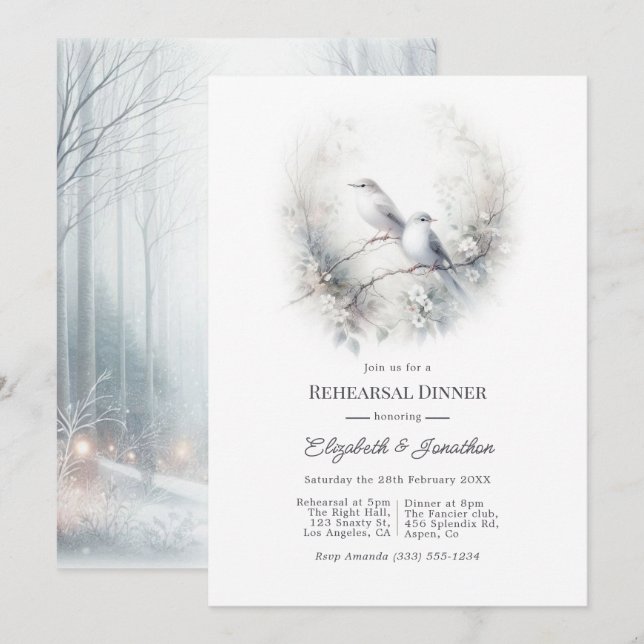 Invitation Dîner de répétition de la forêt enchantée avec ros (Devant / Derrière)