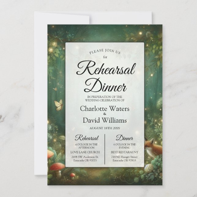 Invitation Dîner de répétition de la Forêt Enchantée Vert Éme (Devant)