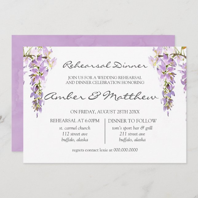 Invitation Dîner de répétition de la Lavande violette (Devant / Derrière)
