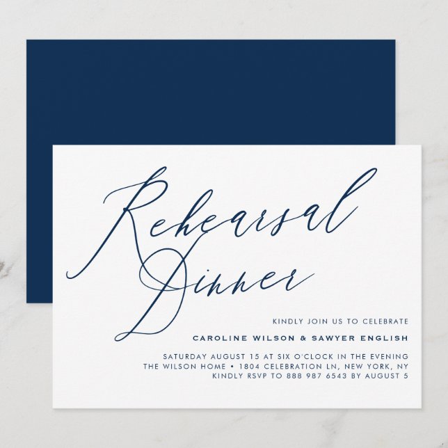 Invitation Dîner de répétition de la Marine Blue Elegant Call (Devant / Derrière)