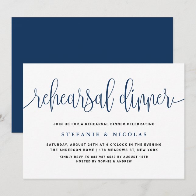 Invitation Dîner de répétition de la Marine Blue Pretty Calli (Devant / Derrière)