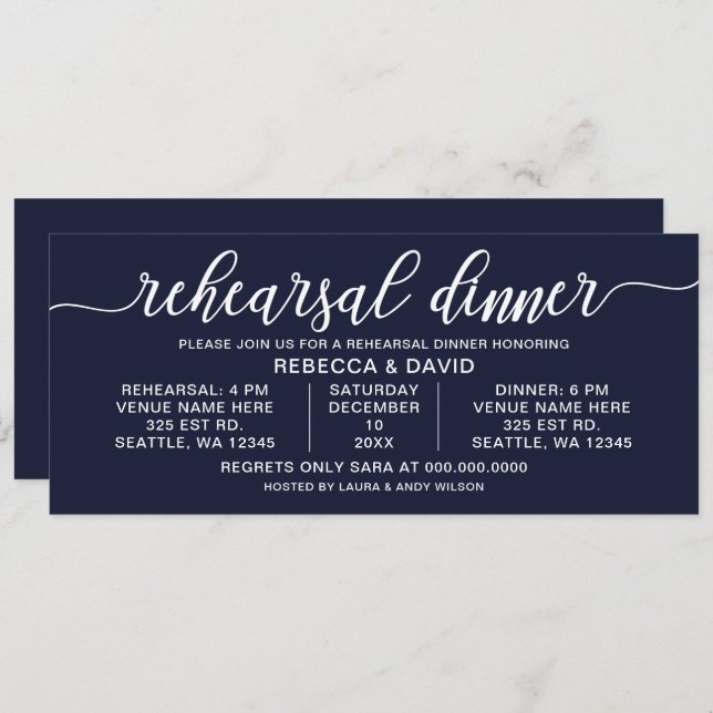 Invitation Dîner de répétition de la Marine et de la Calligra (Devant / Derrière)