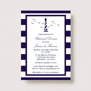 Invitation Dîner de répétition de la Navy & White Stripe Ligh
