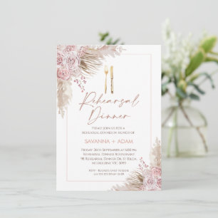 Invitation Dîner de répétition de la Pampa florale Boho Blush