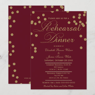 Invitation dîner de répétition de la parties scintillant d'or