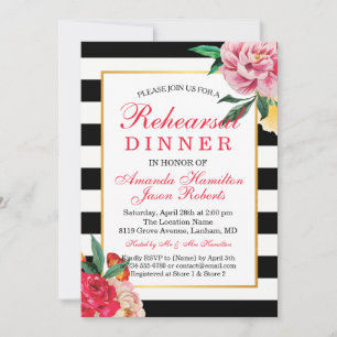 Invitation Dîner de répétition de la pivoine florale à rayure