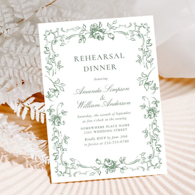 Invitation Dîner de répétition de la Renaissance Ornate Sage  (Créateur téléchargé)