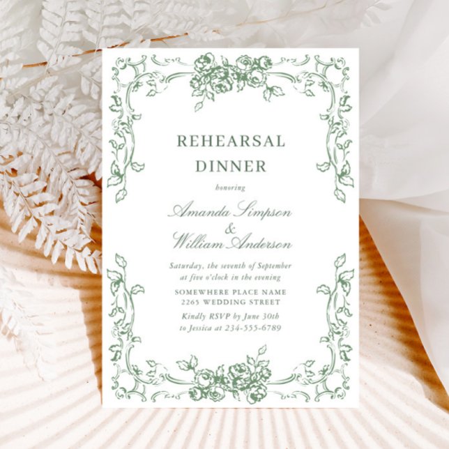 Invitation Dîner de répétition de la Renaissance Ornate Sage  (Créateur téléchargé)
