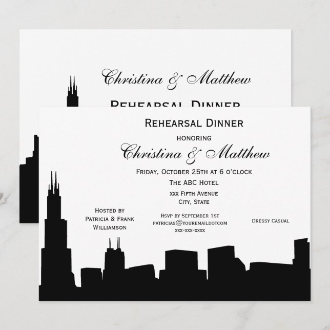 Invitation Dîner de répétition de la silhouette noire de Chic (Devant / Derrière)