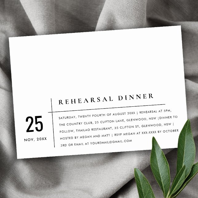 Invitation Dîner de répétition de la typographie noire et bla (Créateur téléchargé)