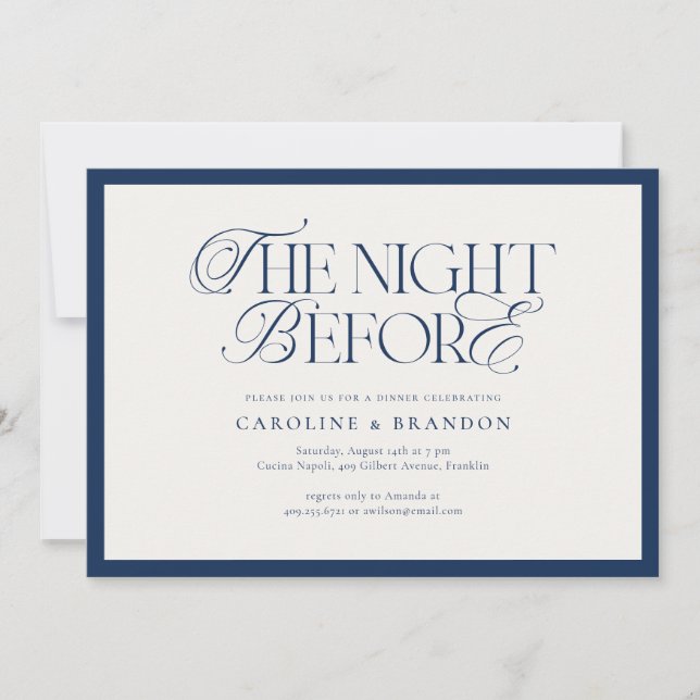 Invitation Dîner de répétition de la veille du mariage Navy E (Devant)