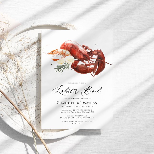 Invitation Dîner de répétition de l'aquarelle de homard (Créateur téléchargé)