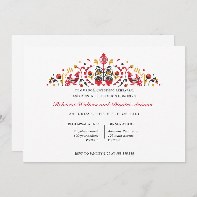 Invitation Dîner de répétition de l'art populaire russe Khokh (Devant / Derrière)