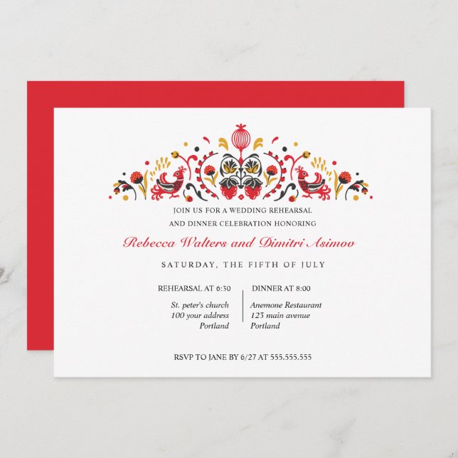 Invitation Dîner de répétition de l'art populaire russe Khokh (Devant / Derrière)