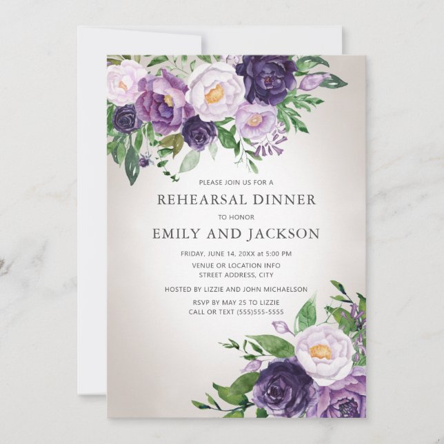Invitation Dîner de répétition de lavande violette verdure gr (Devant)