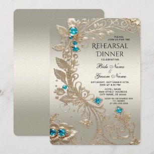 Invitation Dîner de répétition de l'Embellister Gold Blue Sto