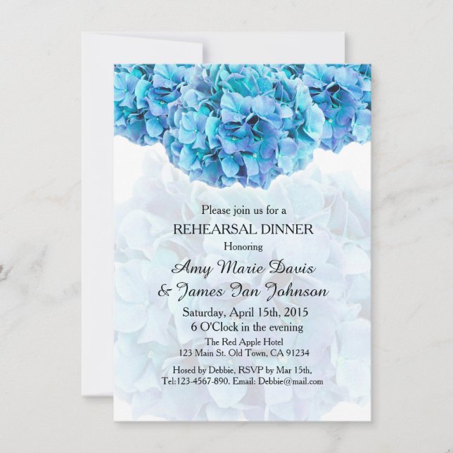 Invitation Dîner de répétition de l'hydrangée bleue invitatio (Devant)