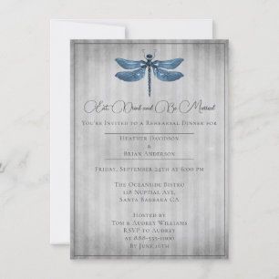 Invitation Dîner de répétition de libellules à bijoux bleus