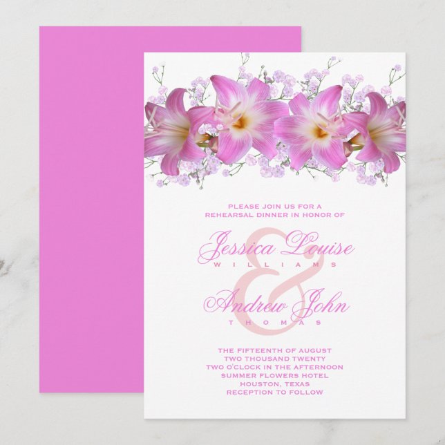 Invitation Dîner de répétition de lys belladone romantiques (Devant / Derrière)