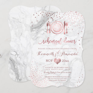 Invitation Dîner de répétition de marbre / Marble+Faux Rose G