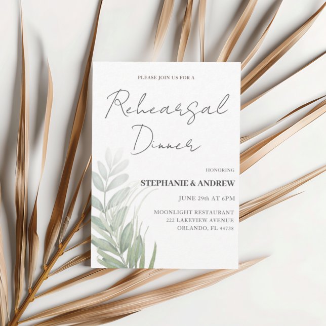 Invitation Dîner de répétition de mariage à feuillage vert (Créateur téléchargé)