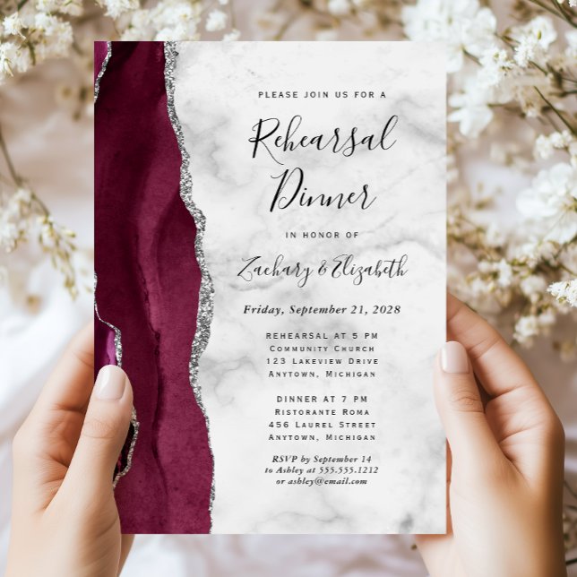 Invitation Dîner de répétition de mariage à l'agate argentée  (Créateur téléchargé)