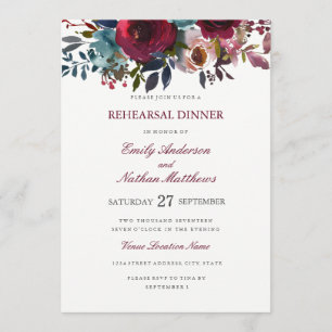 Invitation Dîner de répétition de mariage à l'aquarelle de Bo