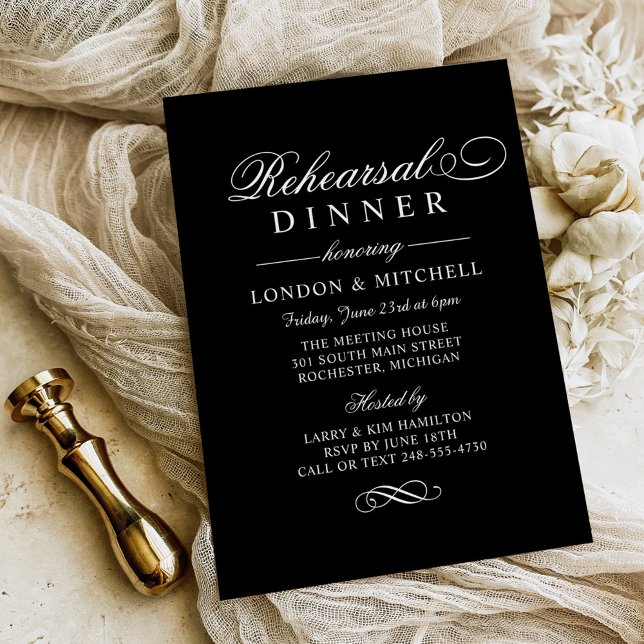 Invitation Dîner de répétition de mariage à l'écriture noire  (Créateur téléchargé)