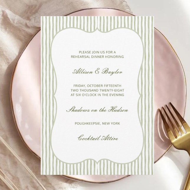 Invitation Dîner de répétition de mariage à rayures aquarelle (Créateur téléchargé)