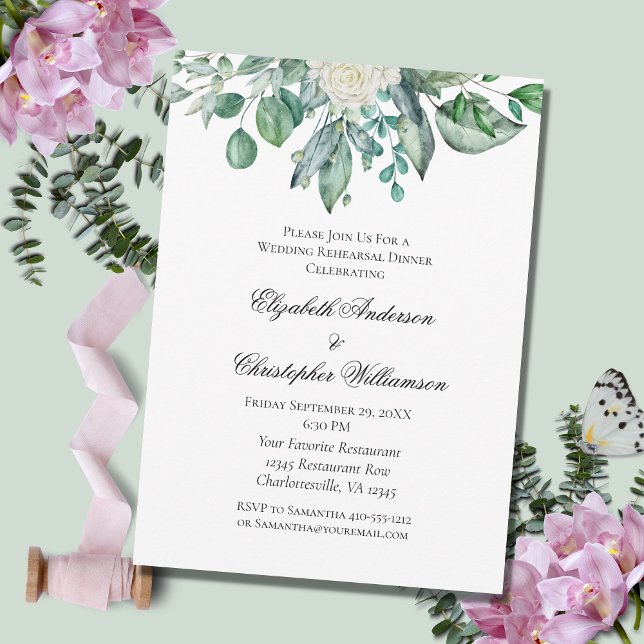 Invitation Dîner de répétition de mariage au eucalyptus Rose  (Créateur téléchargé)