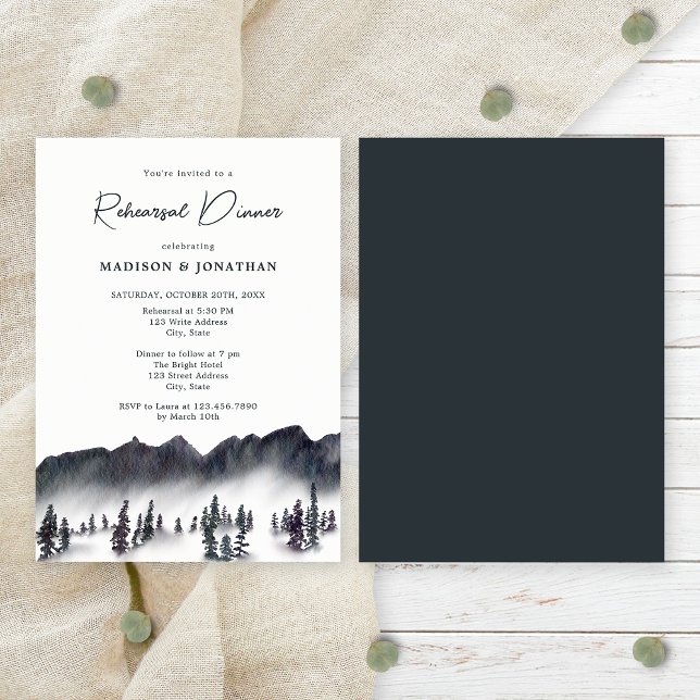 Invitation Dîner de répétition de mariage au milieu des pins  (Front/Back)