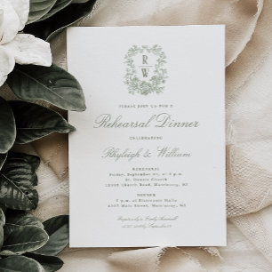 Invitation Dîner de répétition de mariage au monogramme vert