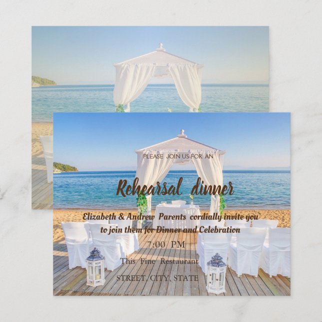 Invitation Dîner de répétition de mariage au Tropical Beach A (Devant / Derrière)