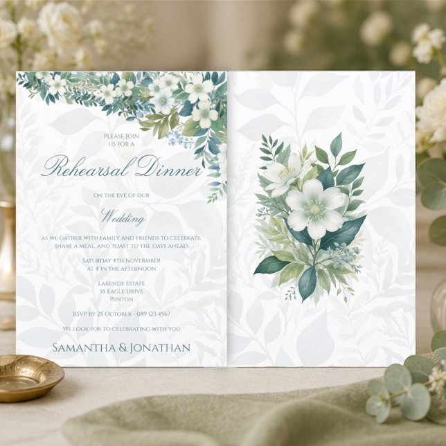 Invitation Dîner de répétition de mariage au vert sauge eucal (Créateur téléchargé)