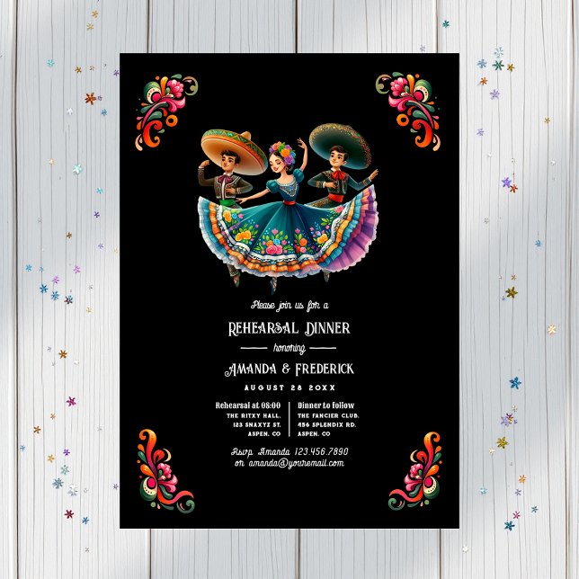 Invitation Dîner de répétition de mariage audacieux et fiesta (Bold Mexican Fiesta Wedding Rehearsal Dinner Invitation)