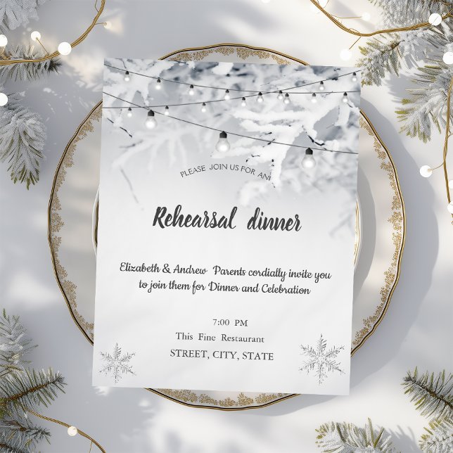 Invitation Dîner de répétition de mariage aux branches enneig (Créateur téléchargé)