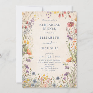 Invitation Dîner de répétition de mariage aux fleurs sauvages