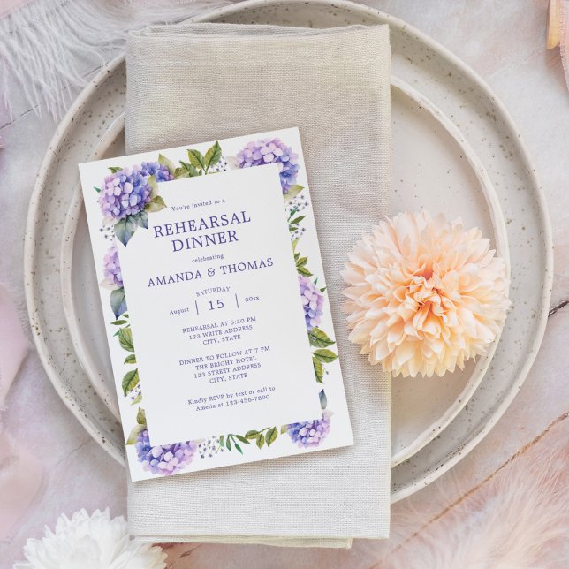 Invitation Dîner de répétition de mariage aux Hydrangeas Viol (Créateur téléchargé)
